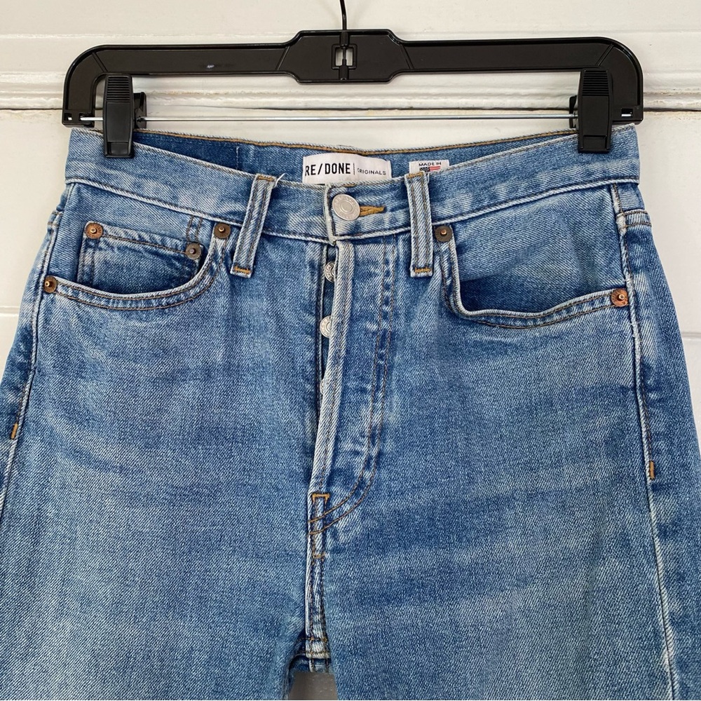 Redone Originals High Rise Ankle Crop Jeans in Comfort Stretch Denim - Picture 5 of 7